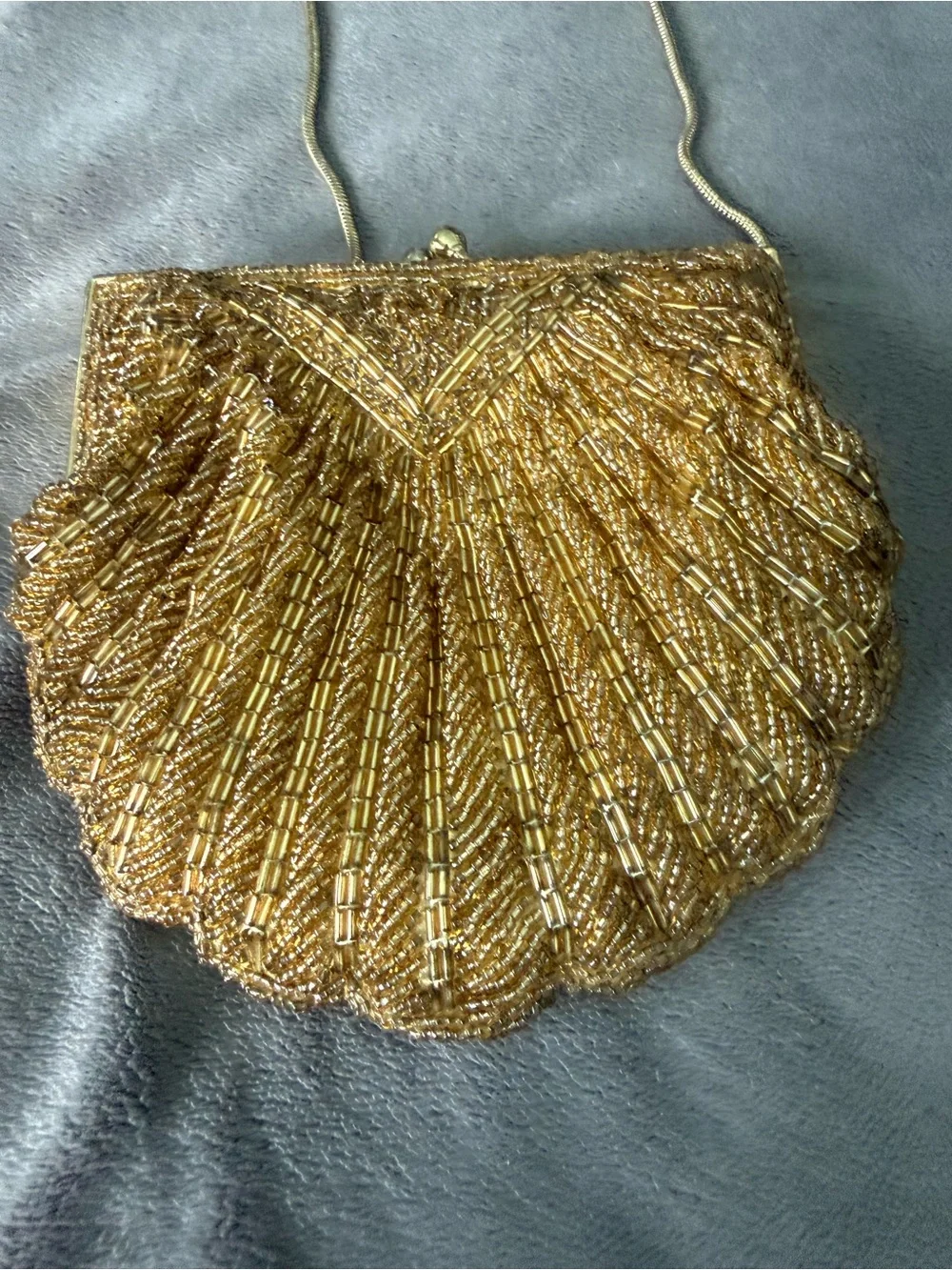Vtg Beaded Bugle clamshell cocktail bag clutch mermaid